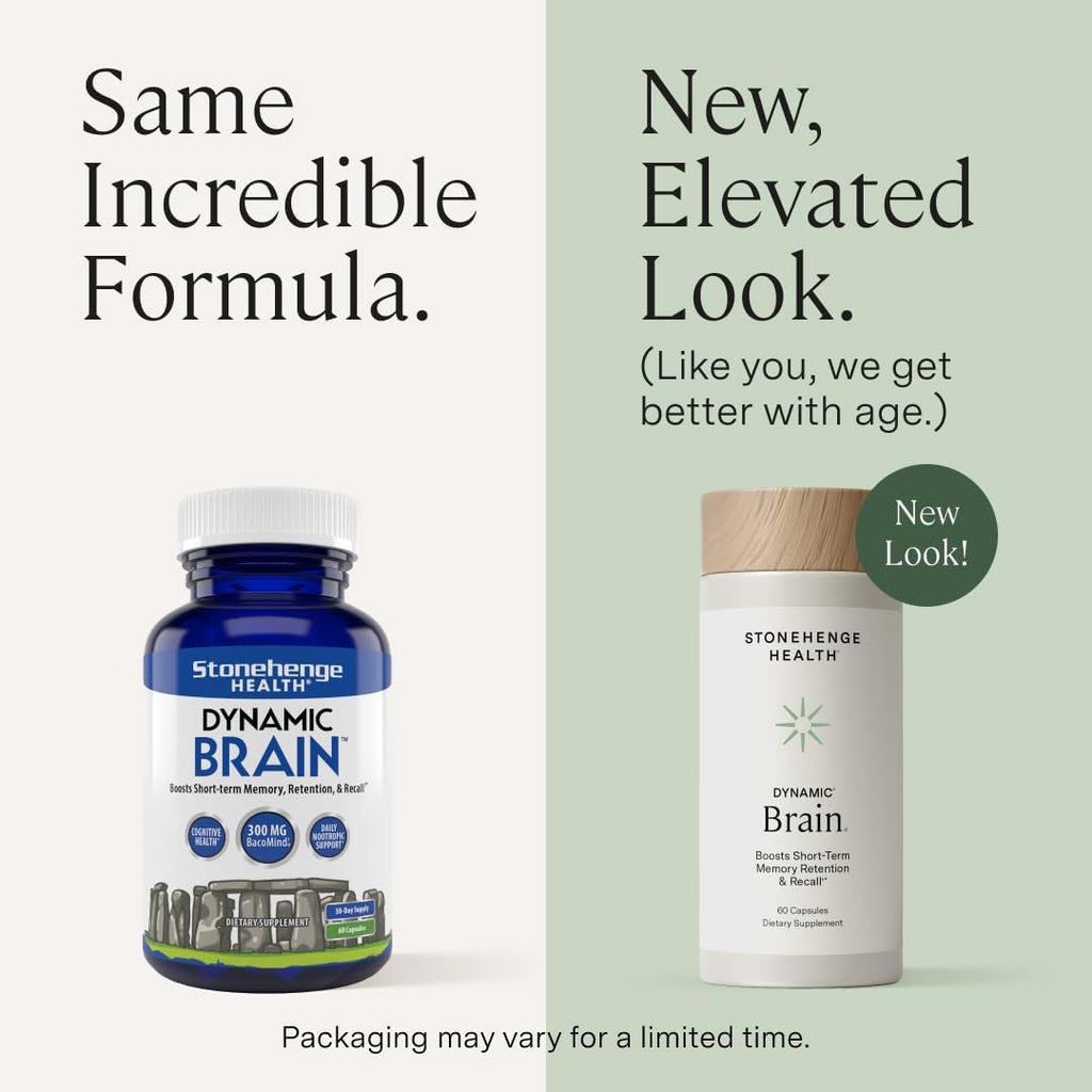 Stonehenge Health Dynamic Brain Supplement – New Formula with BacoMind for Memory Acquisition, Retention, & Recall with 40 Unique Nootropic: Choline, Phosphatidylserine, and Huperzine A