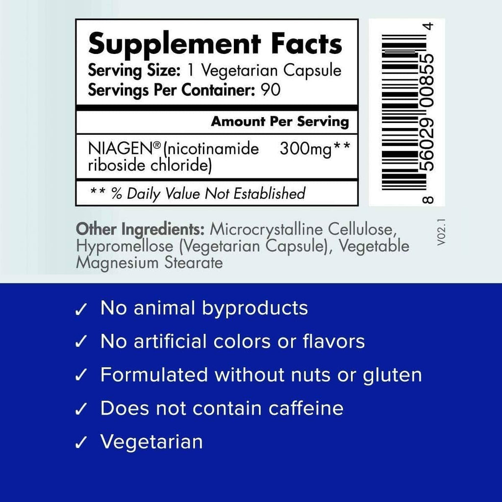 TRU NIAGEN Patented NAD Supplement for Anti Aging and Cell Regeneration, 300mg Niagen, 30 Servings