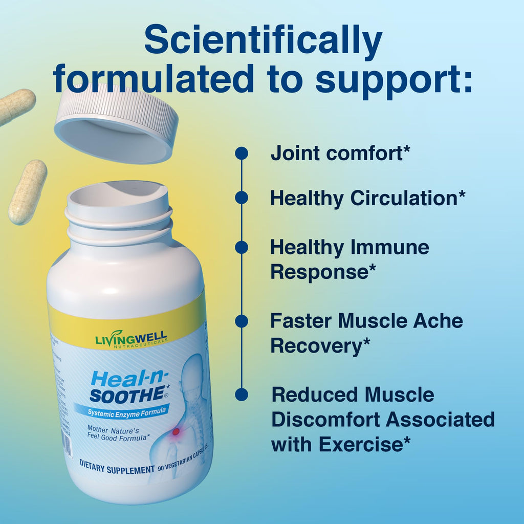 HEAL-N-SOOTHE Joint Support Supplements - Proteolytic Enzymes Like Bromelain & Papain, with Boswellia, Turmeric, & Ginger - Promotes Protein Digestive Function & Body Defense Wellness - 90 Count