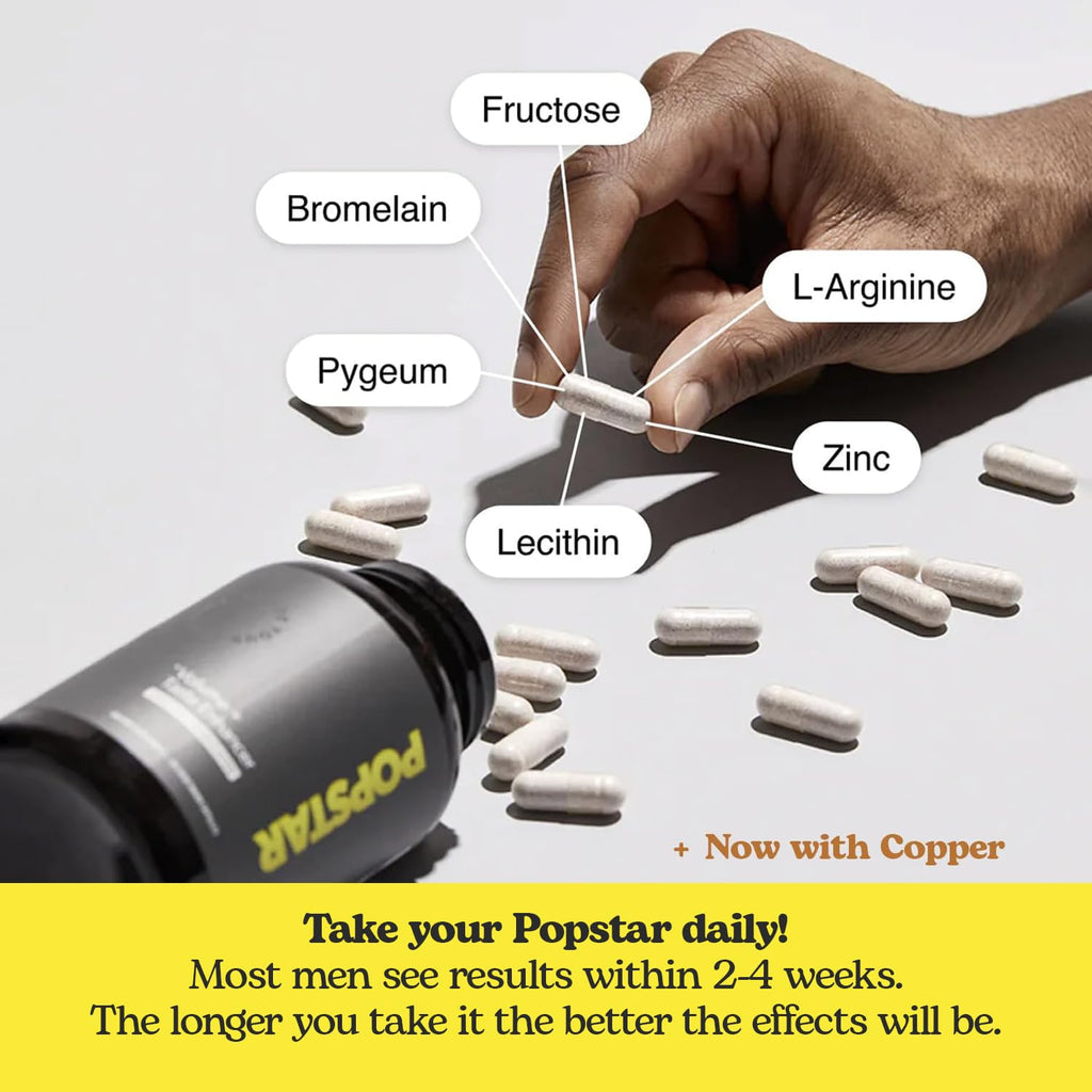 POPSTAR Labs Semen Volume Booster - Men's Semen Health & Fertility Supplement - Doctor Formulated to Increase Load Volume - Made in USA - Non-GMO, Organic, Vegan - 120 Capsules (1 Month Supply)