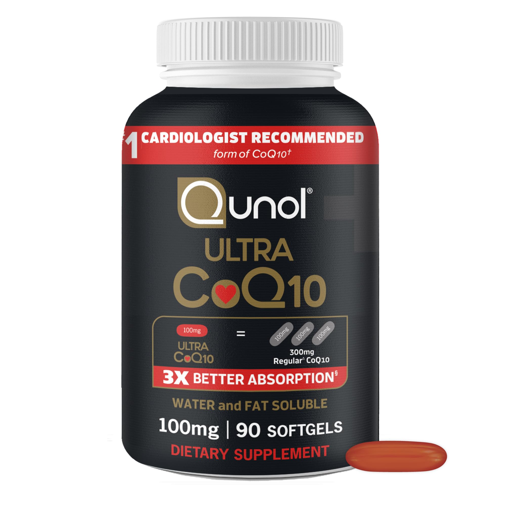 Qunol Ultra CoQ10 100mg Softgels- 3X Better Absorption Coenzyme Q10 Supplements - Antioxidant Supplement for Vascular and Heart Health & Energy Production - 5 Month Supply - 150 Count