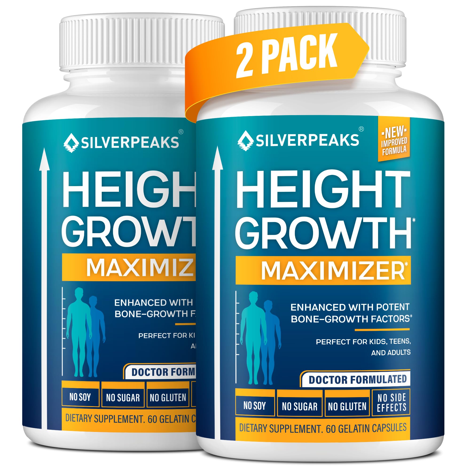 SILVERPEAKS Growth Capsules to Grow Taller - Height Growth Maximizer with Calcium for Bone Strength - Made in USA - Natural Get Taller Supplement - Free of Growth Hormone