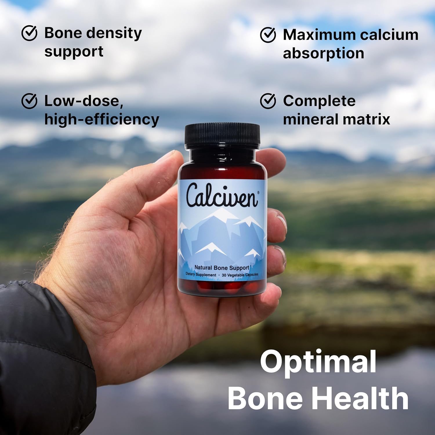 Calciven Natural Bone Support Supplement – 30 Vegetarian Capsules | Calcium, Vitamin D3 & Bone Strength Formula