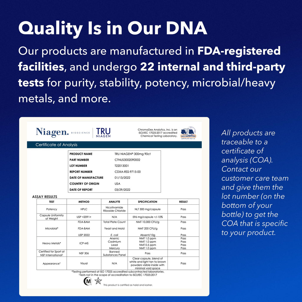 TRU NIAGEN Patented NAD Supplement for Anti Aging and Cell Regeneration, 300mg Niagen, 30 Servings