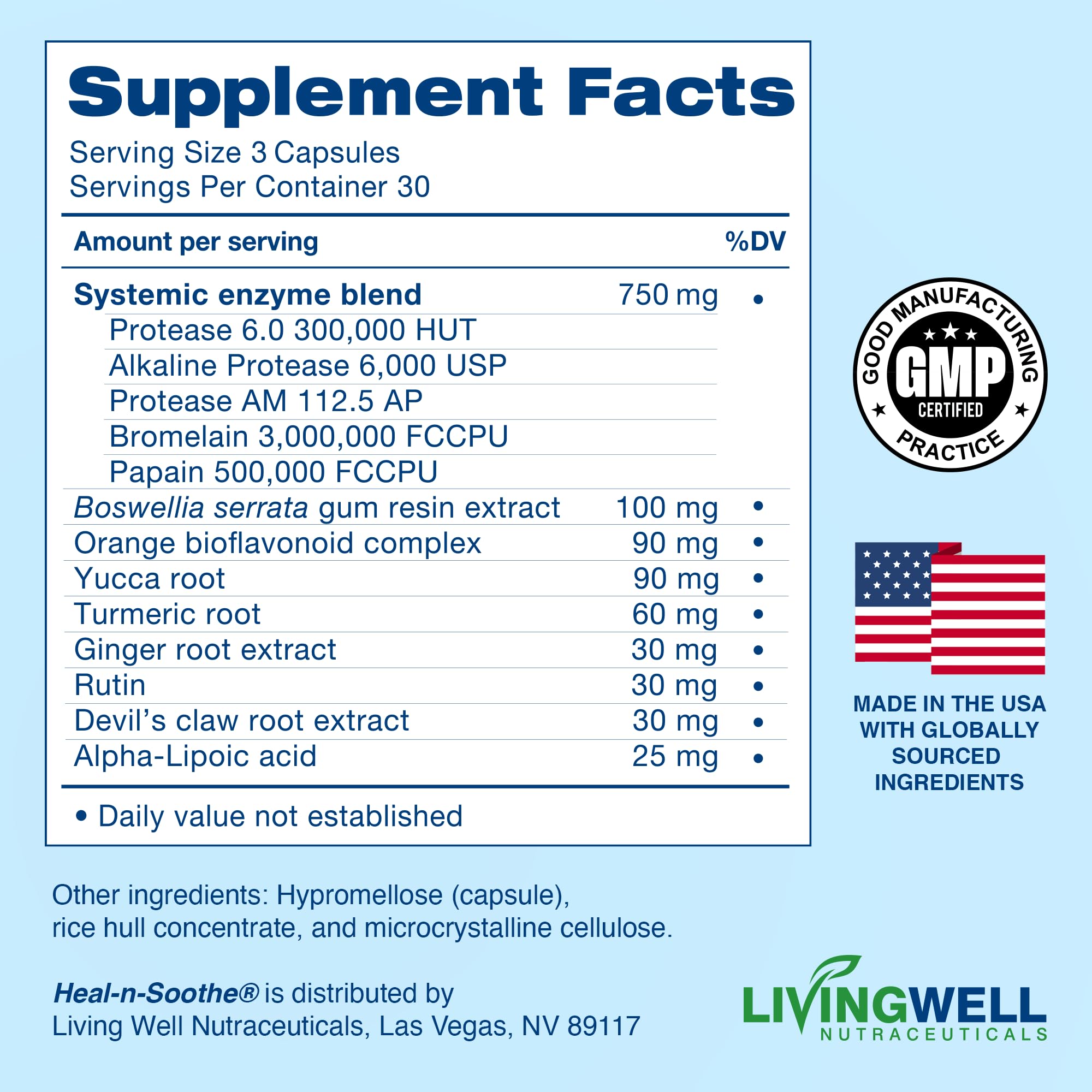 HEAL-N-SOOTHE Joint Support Supplements - Proteolytic Enzymes Like Bromelain & Papain, with Boswellia, Turmeric, & Ginger - Promotes Protein Digestive Function & Body Defense Wellness - 90 Count