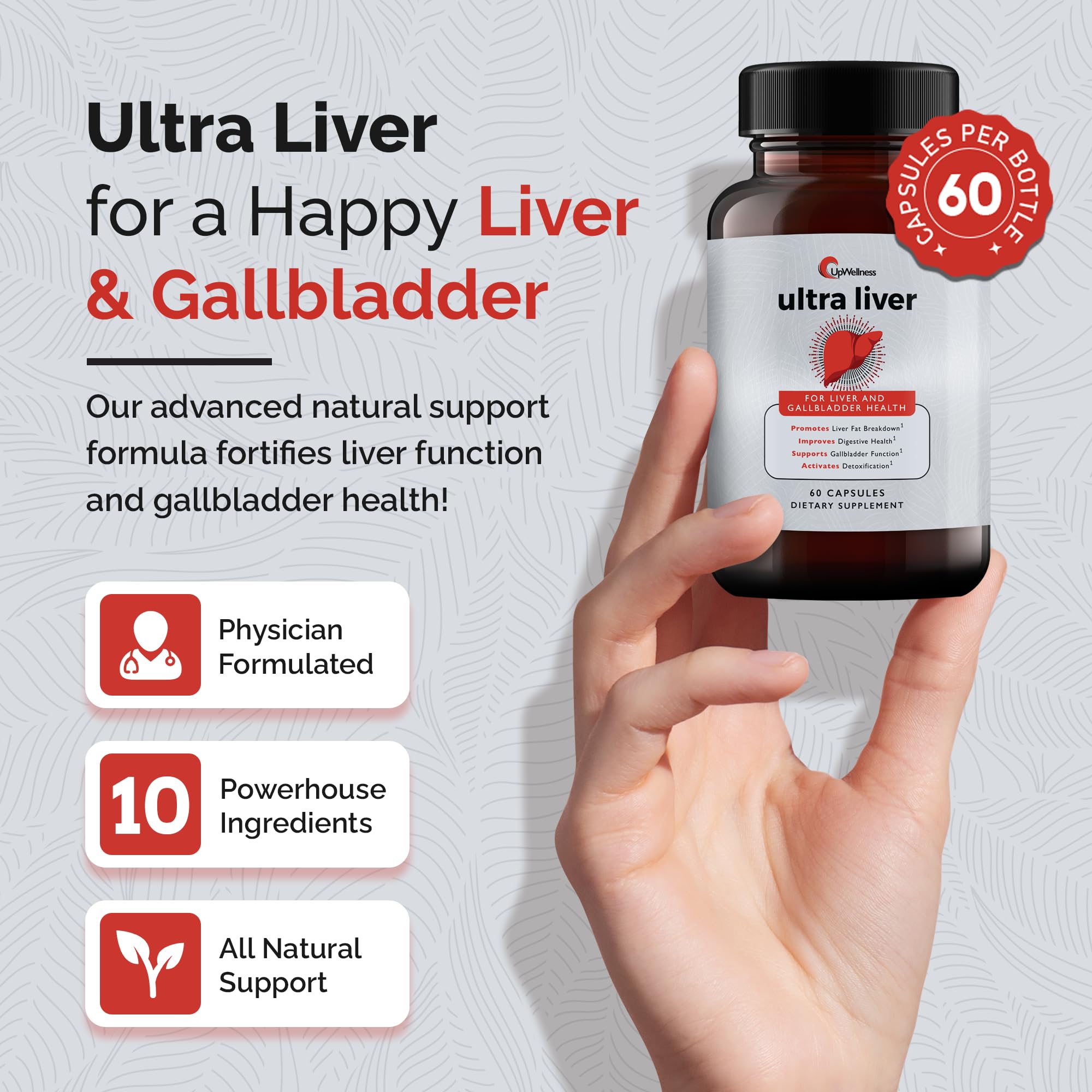 UpWellness Ultra Liver Support – TMG, NAC & Milk Thistle Formula for Liver and Gallbladder Health (60 Capsules)
