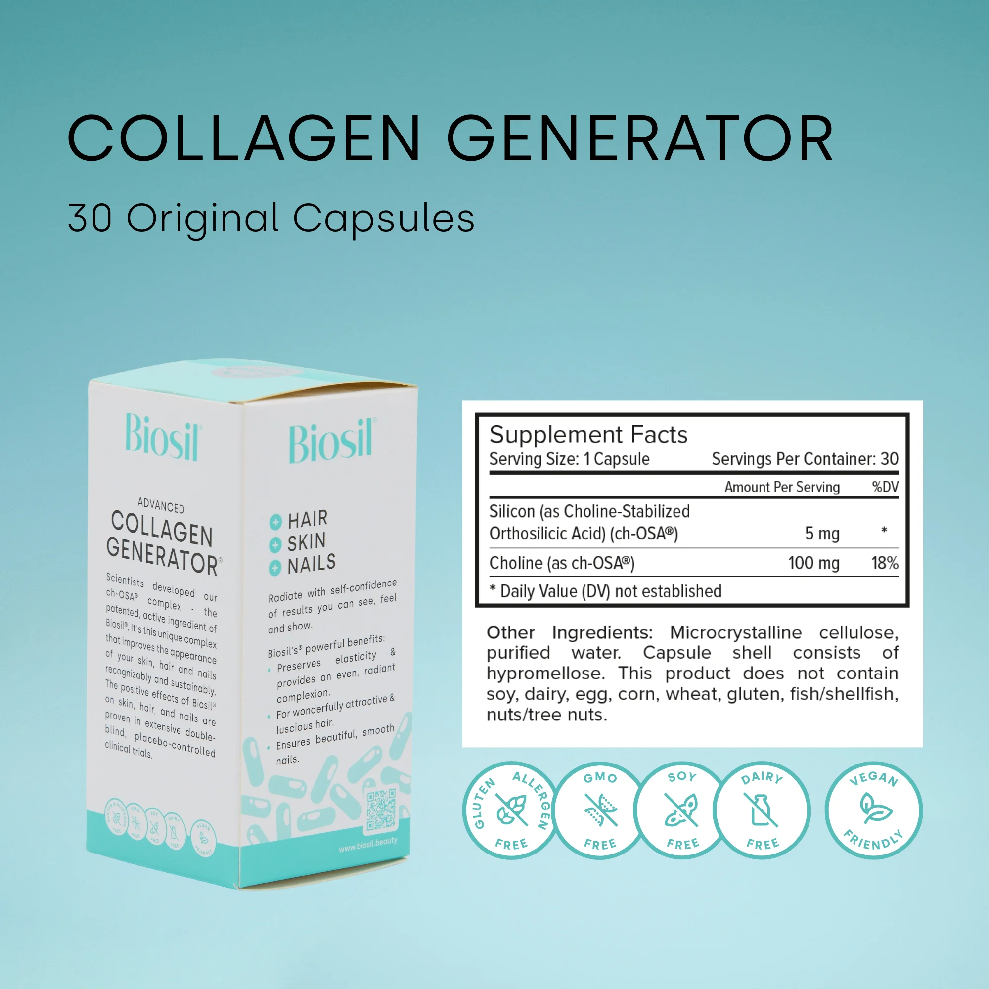 Biosil Collagen Generator - 120 Original Capsules Pack of 2 - with Patented ch-OSA Complex - Generates & Protects Your Own Collagen - GMO Free - 60-Day Supply